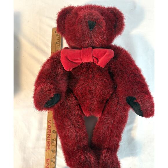 Vermont Teddy Bear Jointed Plush 16" Bow Stuffed Animal Dark Red Burgundy Maroon - Picture 7 of 7